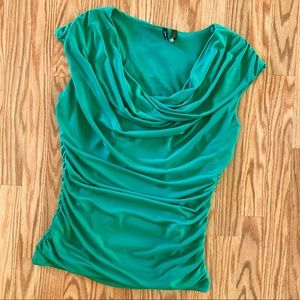 Rouched Green Cowl Neck Top